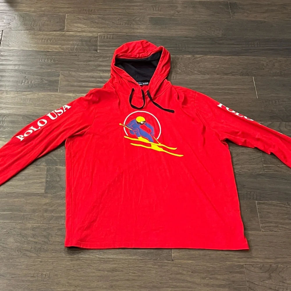 Polo USA Ralph Lauren Downhill Skier Long Sleeve T Shirt Hoodie Mens Size XXL